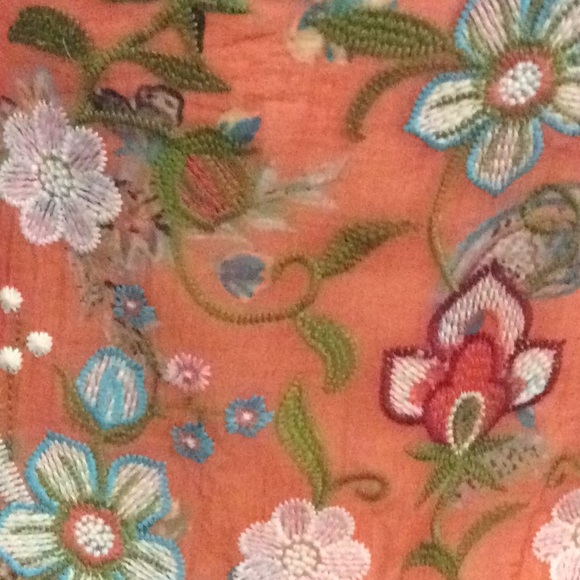 Vincente  Womens Embroidered Floral Sheer Sleeve Poly Blouse Sz S - Picture 5 of 7